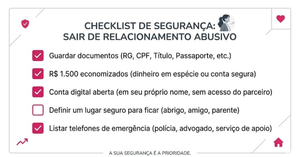 Lista de verificação financeira para sair de relacionamento abusivo com segurança
